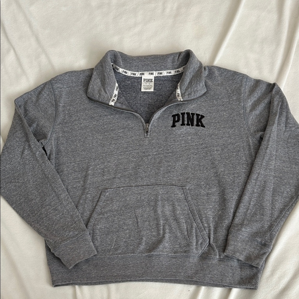 PINK Victoria's Secret Heather Gray Half Zip Sweatshirt Sz: M